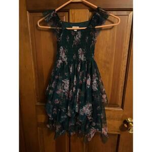 Zenzi Girls' Tiered Mesh Smocked Floral Green Tulle Flutter Dress - XS (4/5)